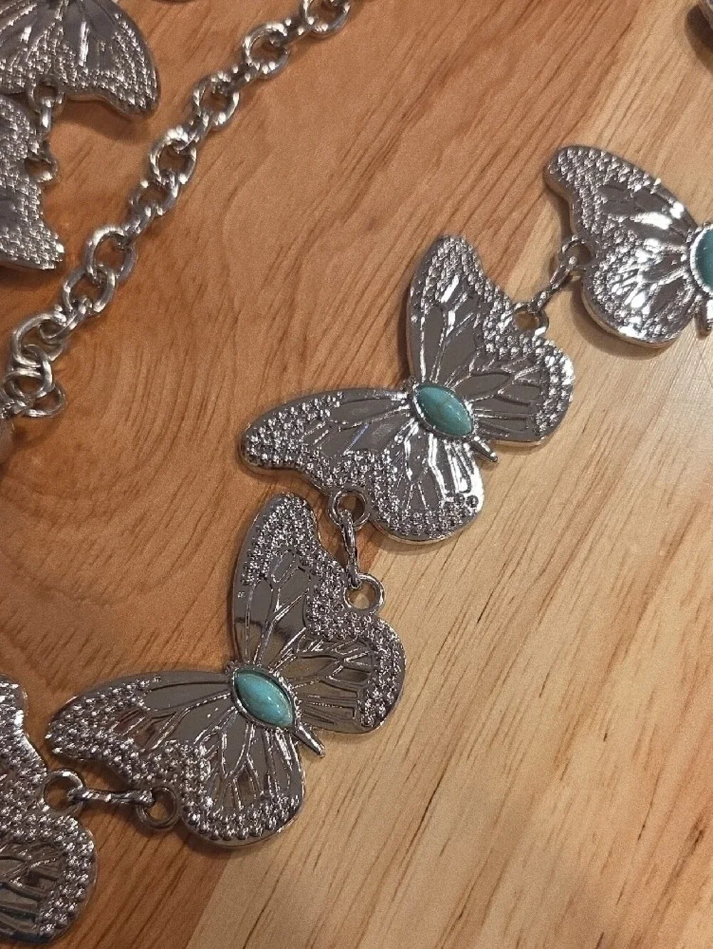 Silver Butterfly Belt with Turquoise Accents - Girls Size L/XL